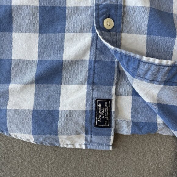 Abercrombie & Fitch Mens M Blue White Plaid Check Button Down Long Sleeve Shirt - Picture 4 of 16